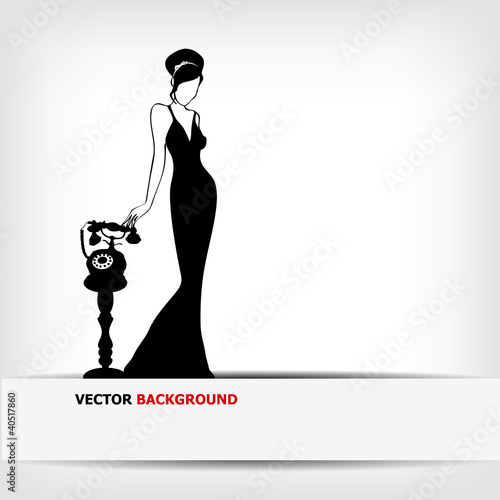 the Vector vintage retro woman silhouette background