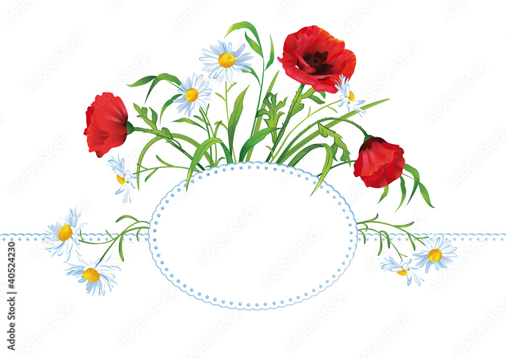 Naklejka premium Greeting card with colorful flower bouquet and place for text