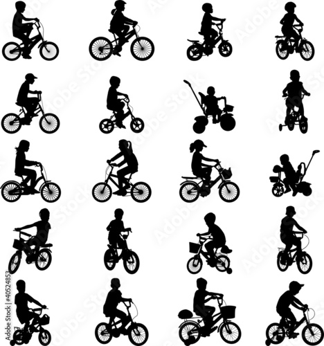 children riding bicycles - vector
