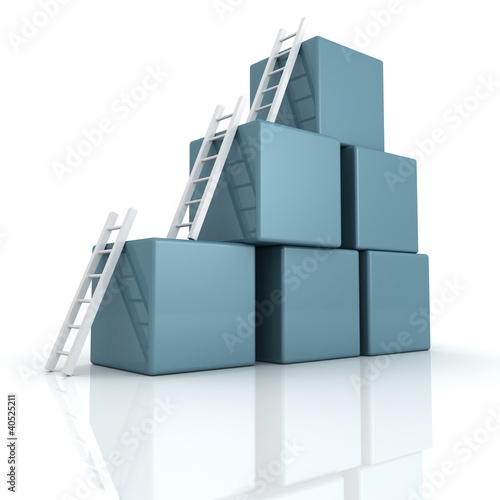blue cubes with white ladders. success concept