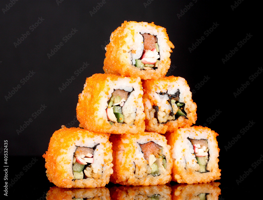 delicious sushi on black background delicious sushi on black background
