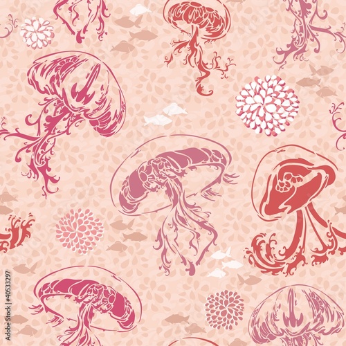 бесшовный узор с розовыми медузами