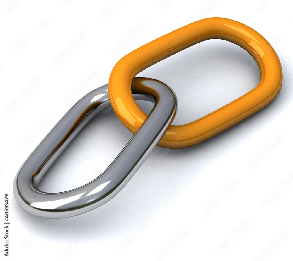 3d abstract chain link - silver and orange