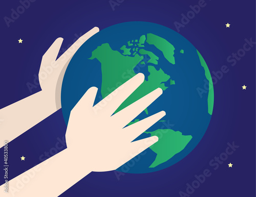 Two large hands holding the earth