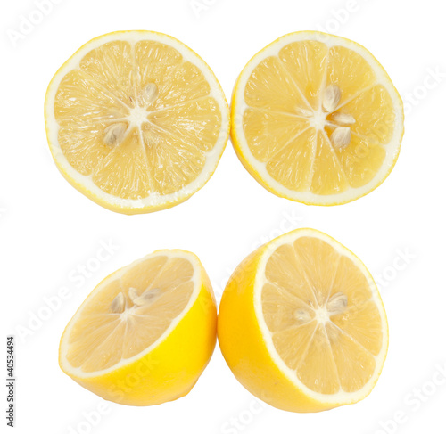 fresh lemon halves on white background.