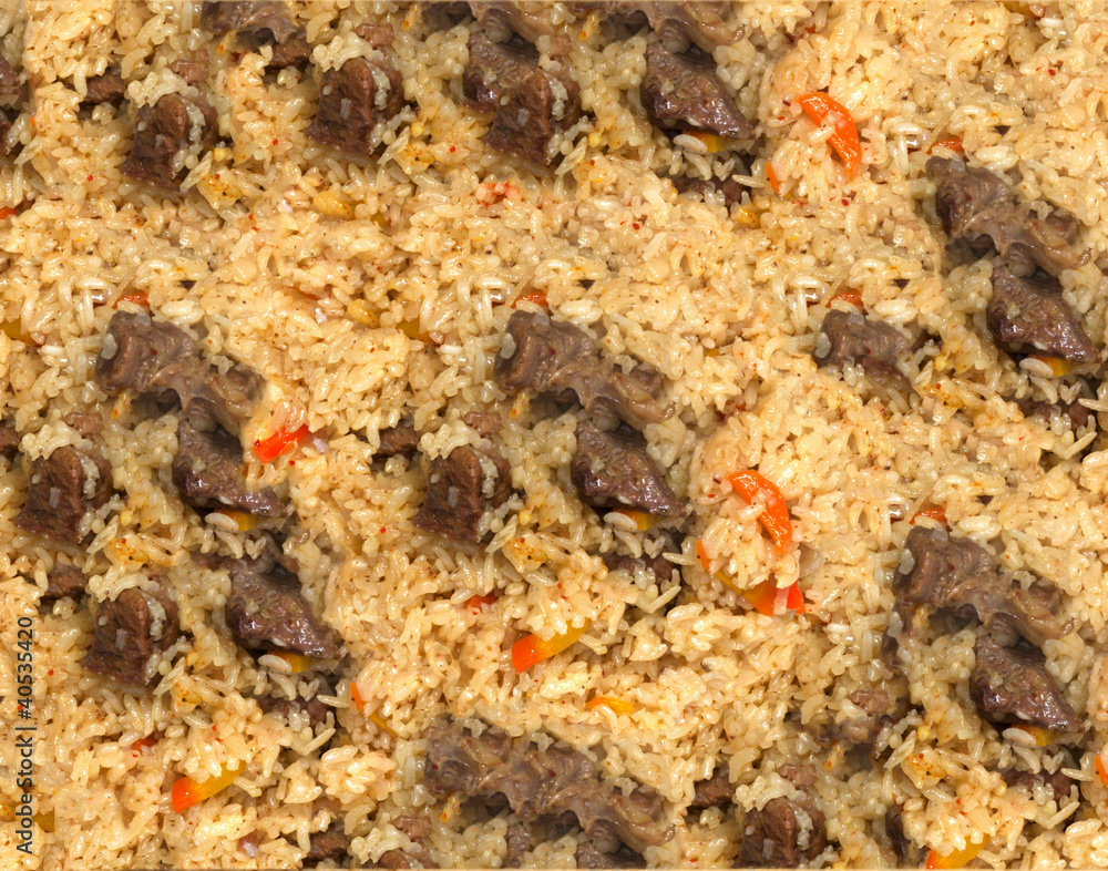 background of rice with meat. pilaf background of rice with meat. pilaf