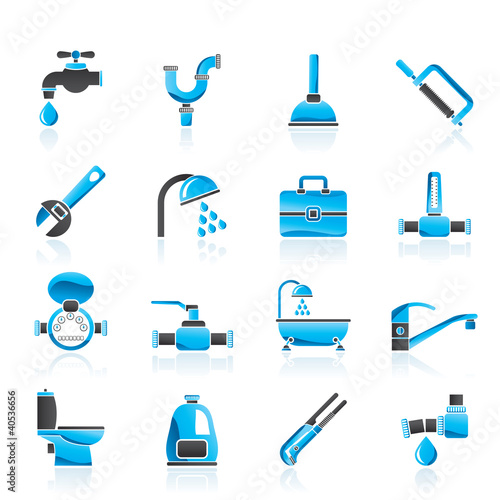 plumbing objects and tools icons - vector icon set