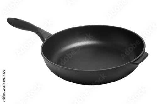 black frying pan for the kitchen on a white background (clipping