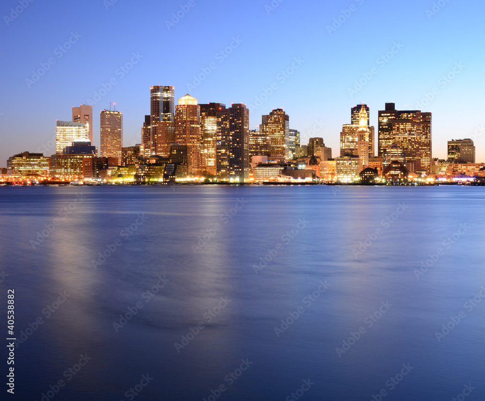 Boston Financial District Skyline at Dusk