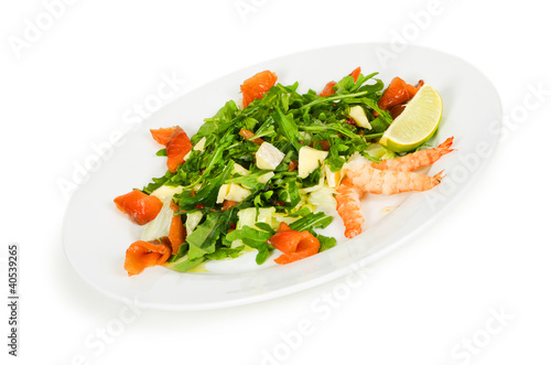 salad with seafood isolated on white background