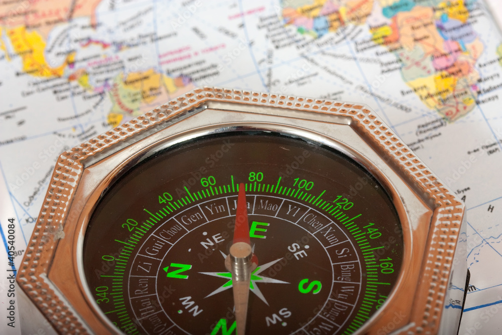 compass close-up on map compass close-up on map