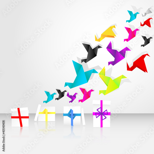 origami start to fly from giftbox