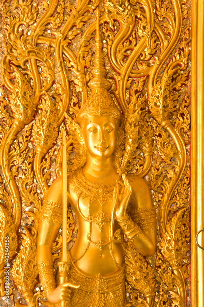 Thai art style on wall, take photo from temple in  Thailand