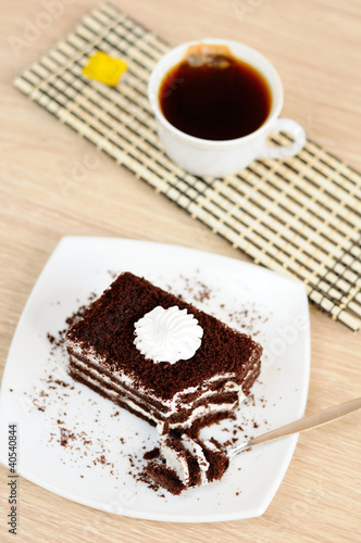 Delicious cake with dark chocolate
