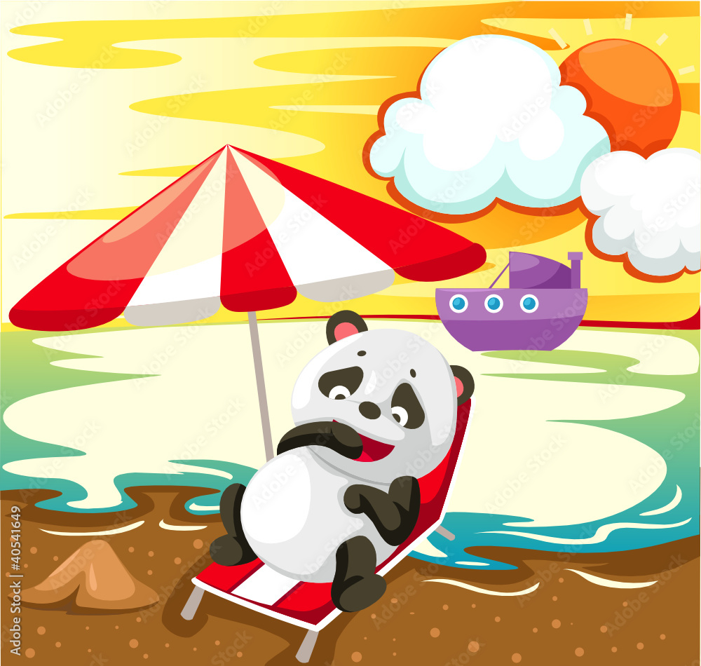 landscape panda relaxing on the beach