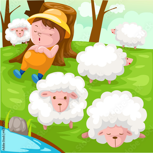 shepherd with flock of sheep