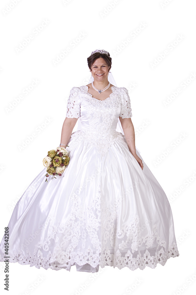 Hispanic Bride in white couture wedding dress