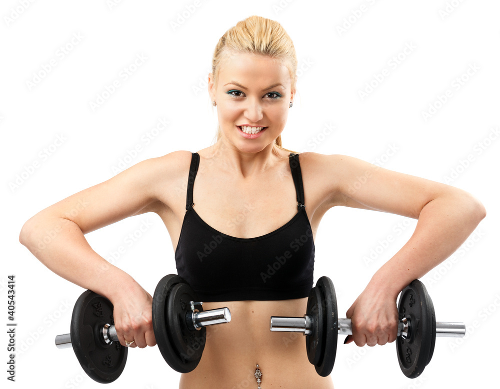 Athletic young lady working out with weights Athletic young lady working out with weights