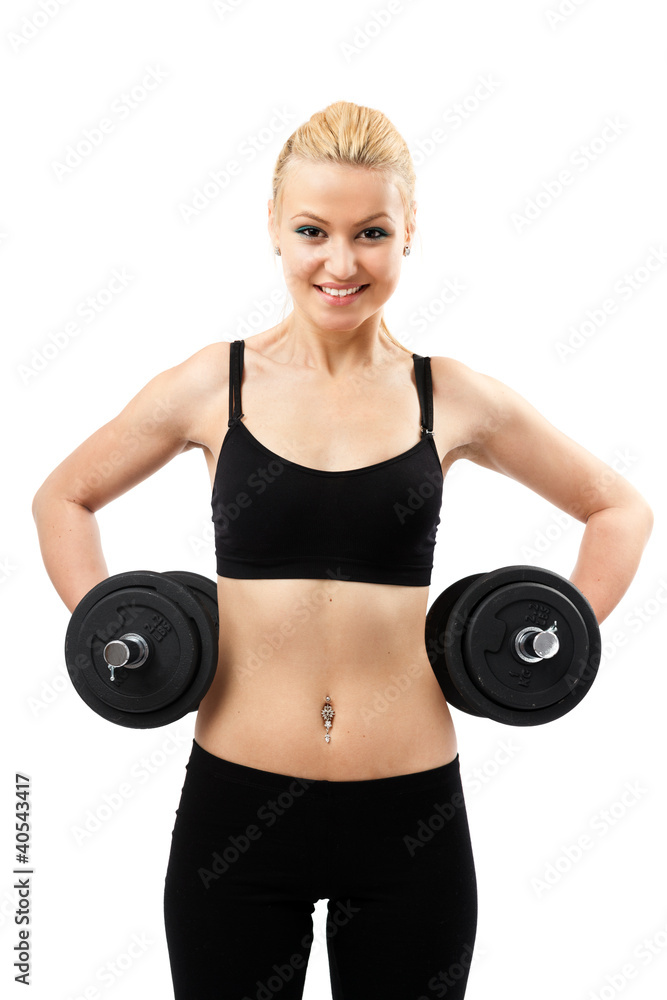 Athletic young lady working out with weights Athletic young lady working out with weights