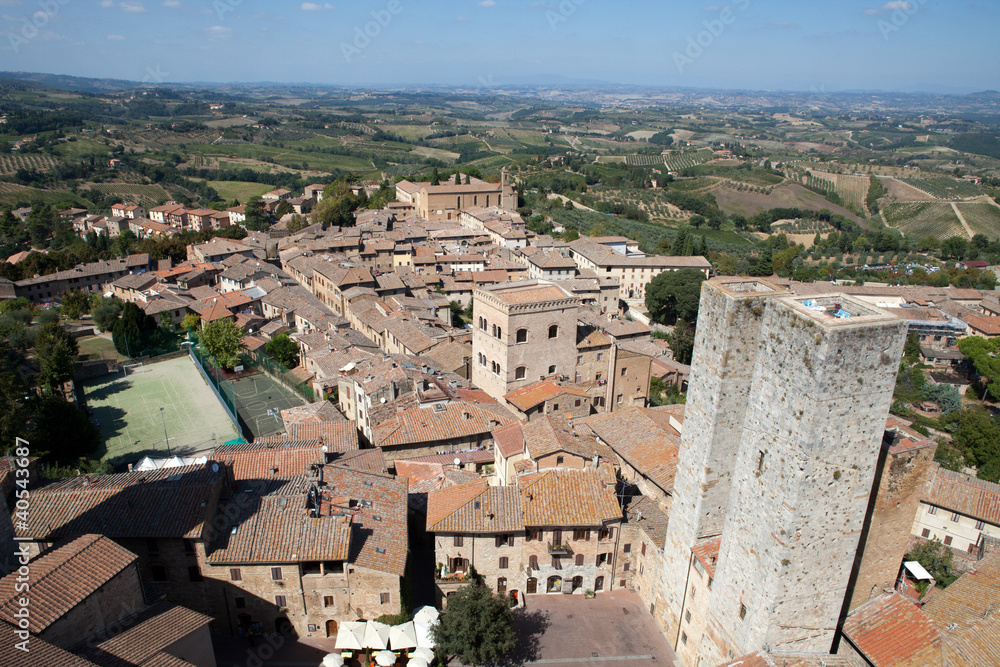Tuscan village San Gimignano view from the tower