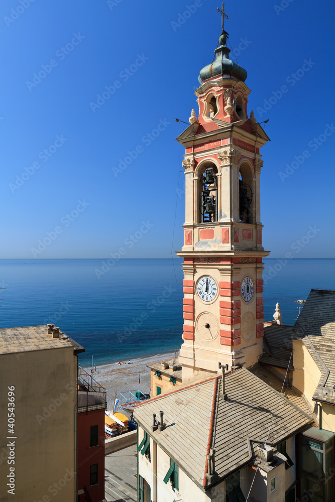 bell tower in Sori, Liguria, Italy