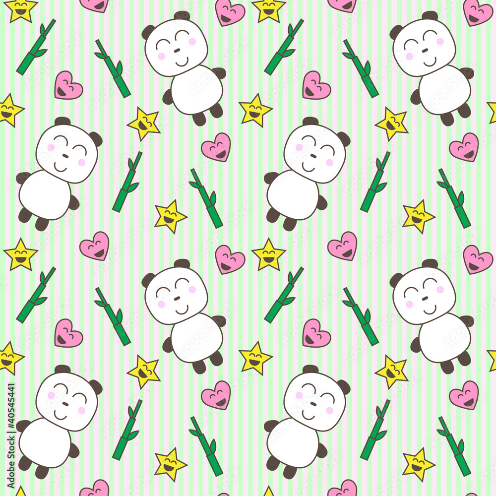 Kawaii background with cute pandas Kawaii background with cute pandas
