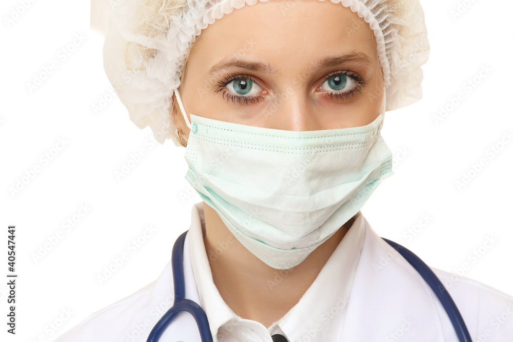 A female doctor wearing a bandage, closeup A female doctor wearing a bandage, closeup