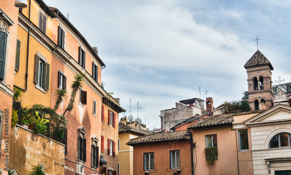 Street scene from Trastevere district of Rome, Italy