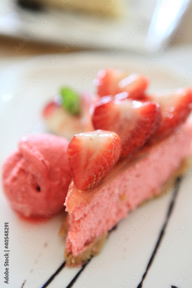 Strawberry Cake on wood Strawberry Cake on wood