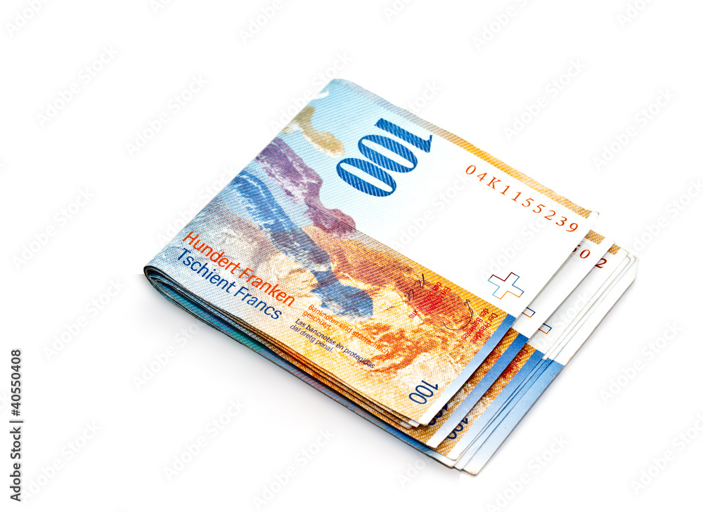 Swiss Franc banknote on white background Swiss Franc banknote on white background
