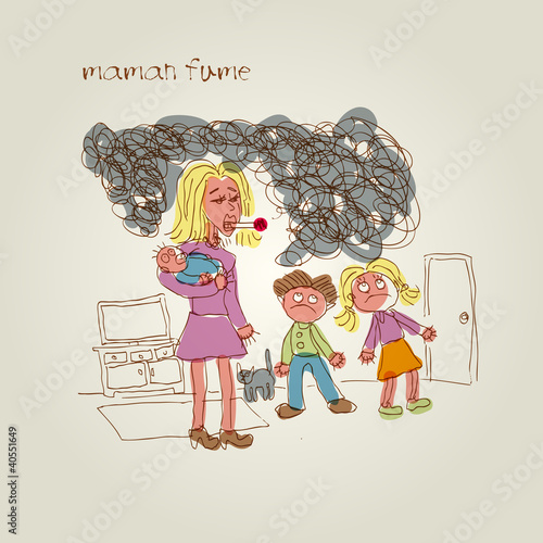 maman fume, danger tabac, fumée cigarette
