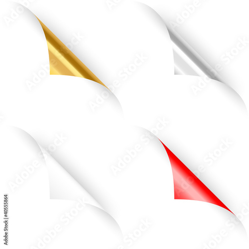 Set of four curled paper corners. Vector illustration