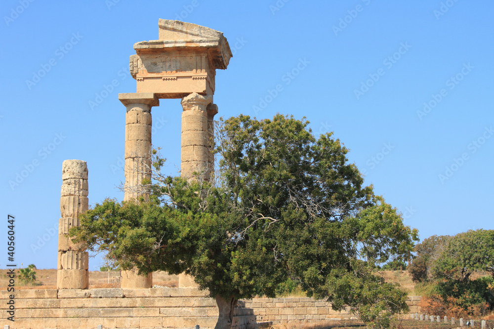 Acropolis ruins on Monte-Smith's mountain. Rhodes, Greece