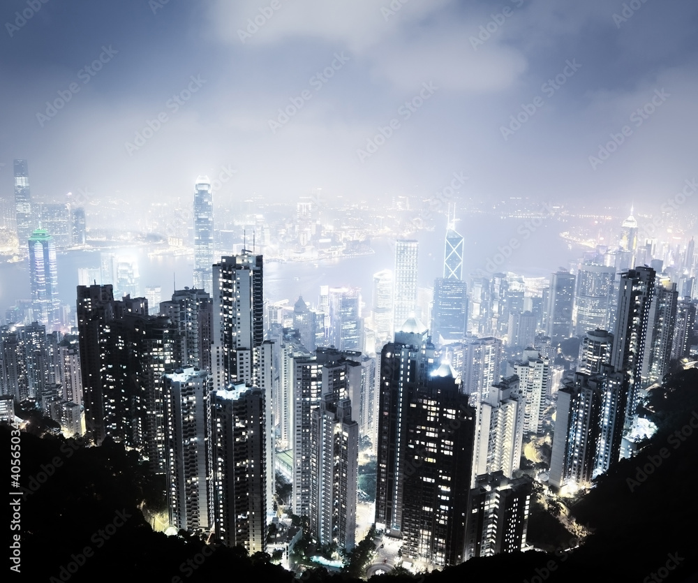 Obraz premium Hong Kong island from Victoria's Peak at night