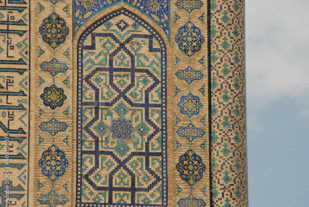 Islamic glazed tiles at the Registan in Samarkand Islamic glazed tiles at the Registan in Samarkand