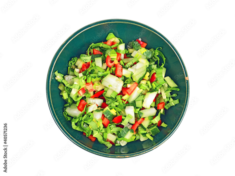 Fresh spring salad in a bowl, isolated on a white background Fresh spring salad in a bowl, isolated on a white background