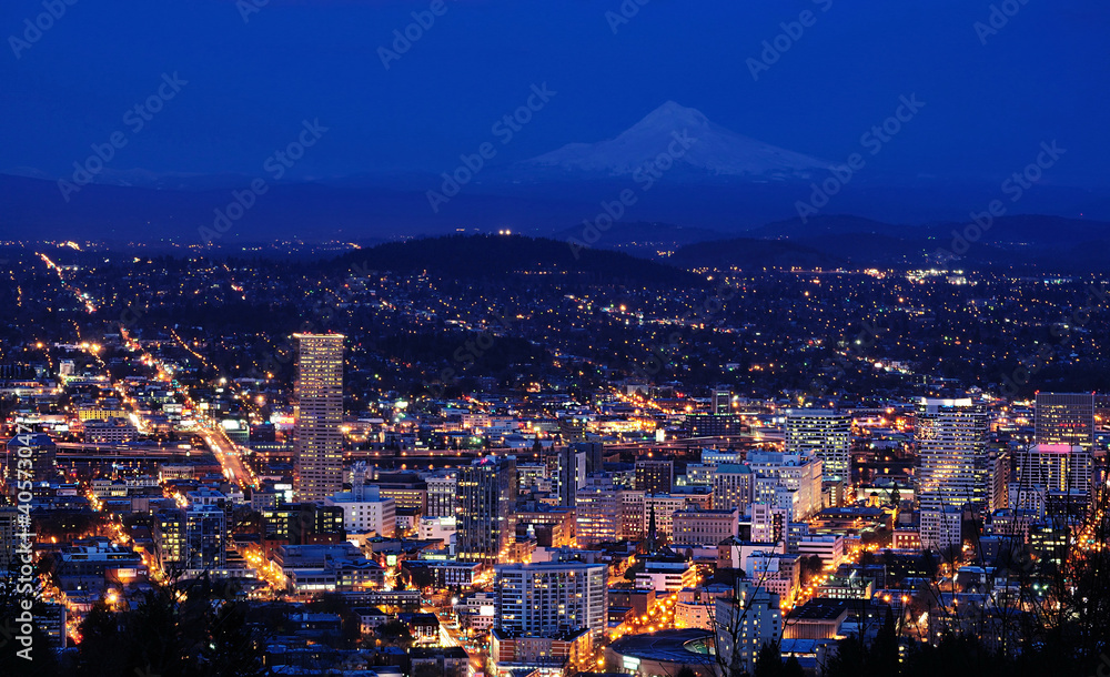Obraz premium Beautiful city and mountain view from pittock mansion