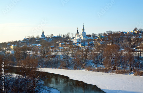 Vladimir downtown from river side in winter