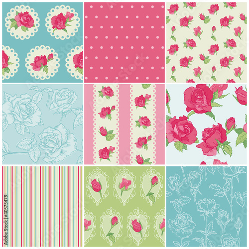 Set of Seamless Floral Rose backgrounds - in vector