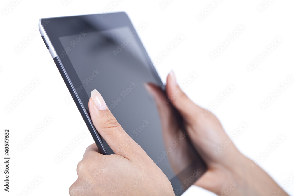 hands holding and point on modern electronic digital frame with hands holding and point on modern electronic digital frame with