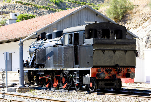 steam locomotive at railway station in Tua, Douro Valley, Portug