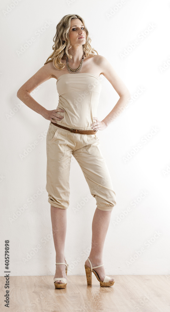 standing woman wearing summer clothes and shoes