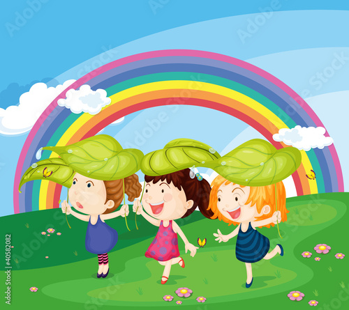 kids with rainbow