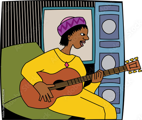 Black musician playing the guitar