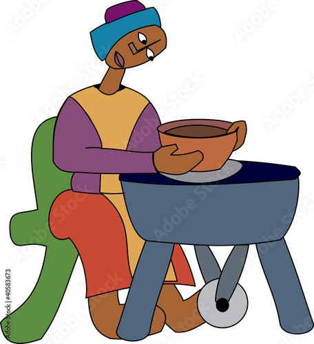 Young black potter turning a pot on a wheel
