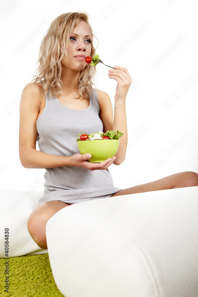 healthy sexy woman with salad on white background healthy sexy woman with salad on white background
