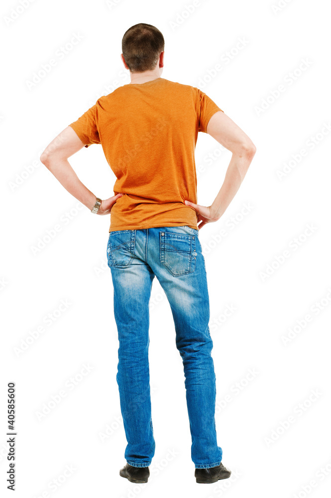 Back view of young men in orange t-shirt. Back view of young men in orange t-shirt.