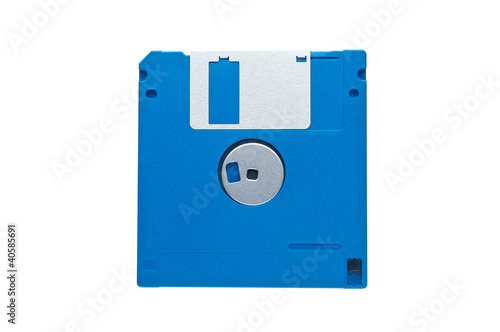Magnetic floppy disc for a computer on a white background