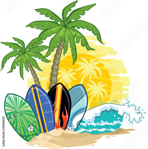 Palm trees and surfboards