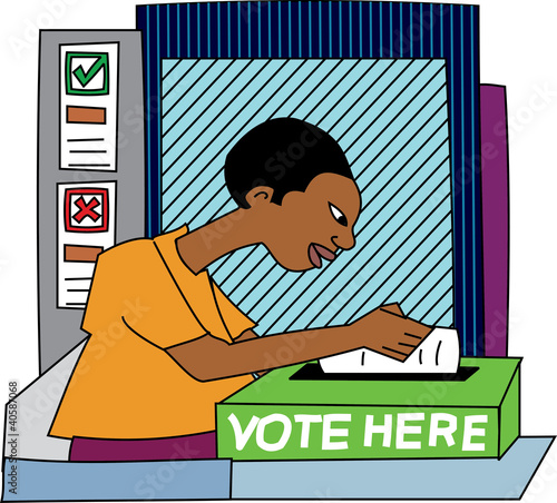 Young black voter at polling station
